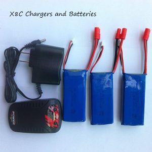 Pack 3 Batteries 7.4V 2000mAh + Chargeur US + Transformateur pour Syma X8C X8W X8G