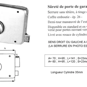 Serrure de garage à tirage cyl + bouton